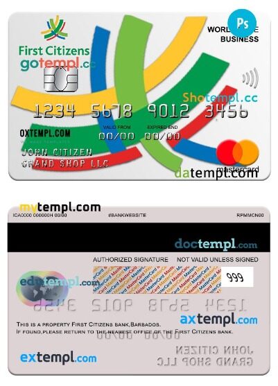 Barbados First Citizens bank world elite business Mastercard template in PSD format