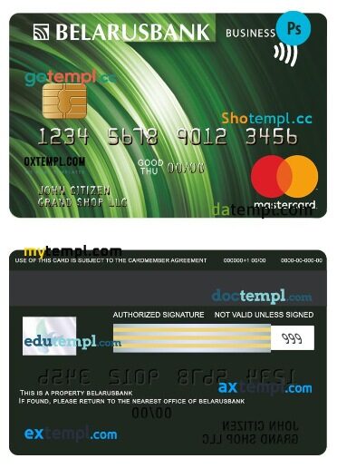 Belarus bank business mastercard template in PSD format