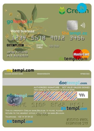 Belgium Crelan world business mastercard template in PSD format