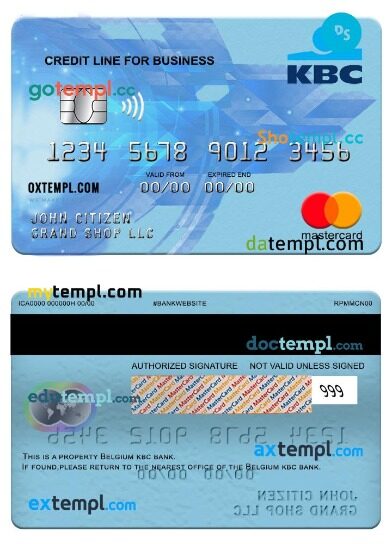 Belgium KBC bank business credit mastercard template in PSD format