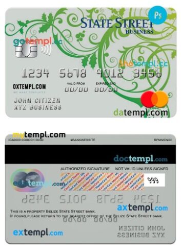Belize State Street bank business mastercard template in PSD format