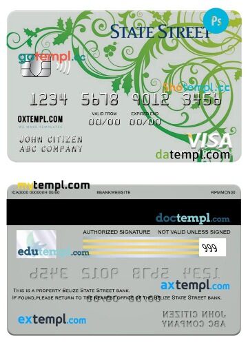 Belize State Street bank business visa platinum card template in PSD format