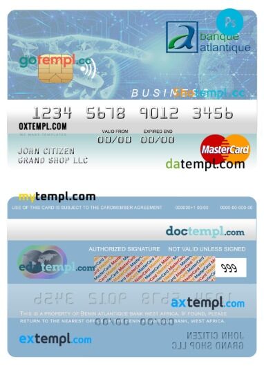 Benin Atlantique bank business mastercard template in PSD format