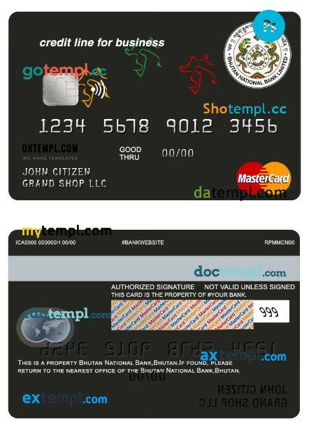 Bhutan National bank Bhutan business credit mastercard template in PSD format