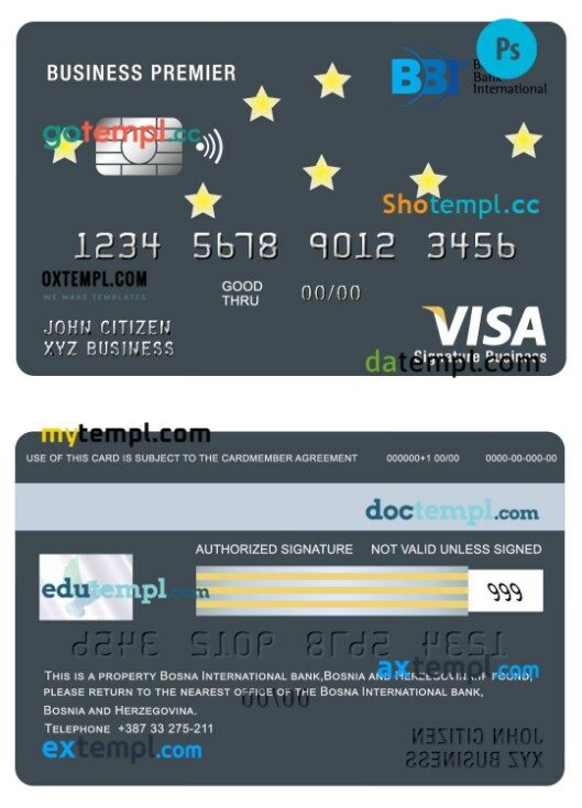 Bosnia and Herzegovina Bosna International bank business premier visa Signature card template in PSD format