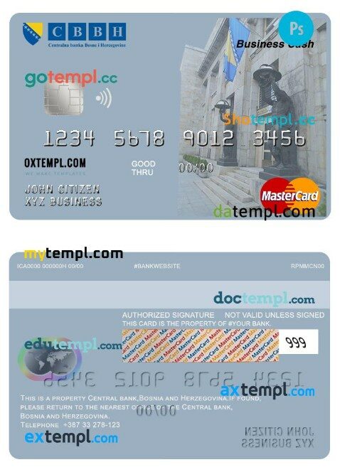 Bosnia and Herzegovina Central bank Business Cash mastercard template in PSD format