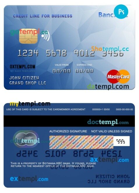 Botswana ABC bank credit business mastercard template in PSD format