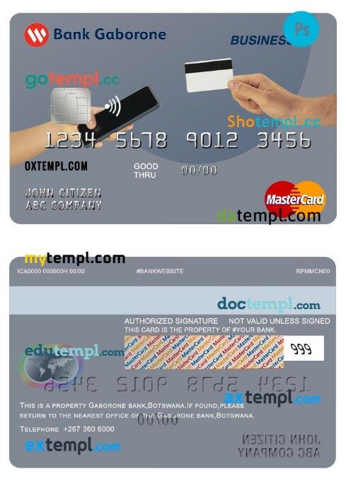 Botswana Bank Gaborone business mastercard template in PSD format