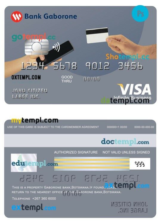 Botswana Bank Gaborone business visa infinite card template in PSD format