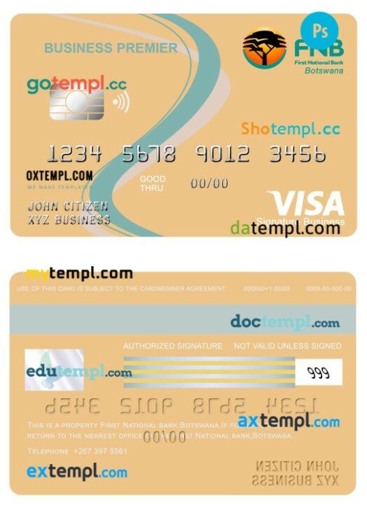 Botswana First National bank business premier visa signature card template in PSD format