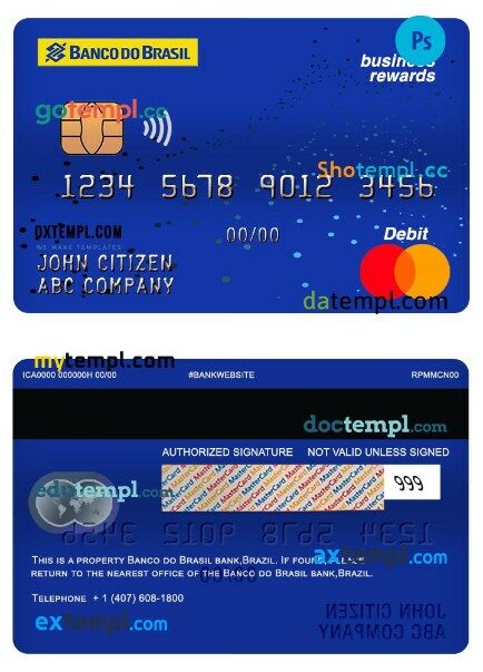Brazil Banco do Brasil bank business rewards mastercard template in PSD format