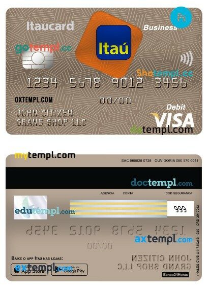 Brazil Itaú Bank business debit mastercard template in PSD format