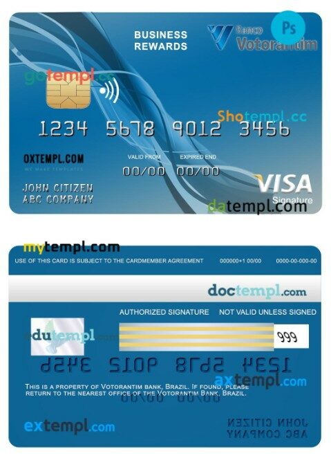 Brazil Votorantim bank business rewards visa signature card template in PSD format