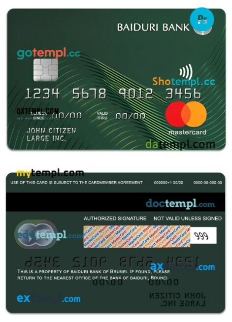 Brunei Baiduri Bank Standard Credit business Mastercard template in PSD format