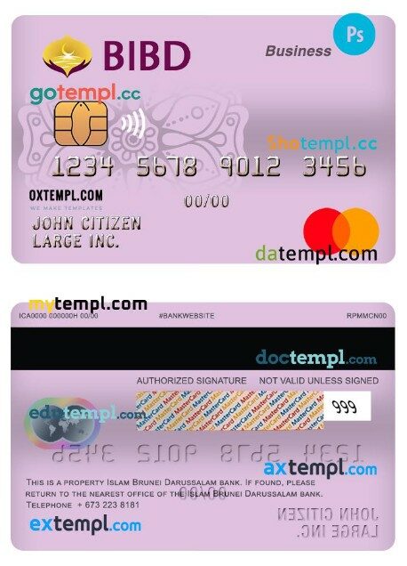 Brunei Bank Islam Darussalam business mastercard template in PSD format