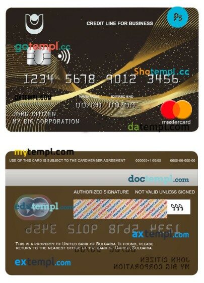 Bulgaria United bank business credit mastercard template in PSD format