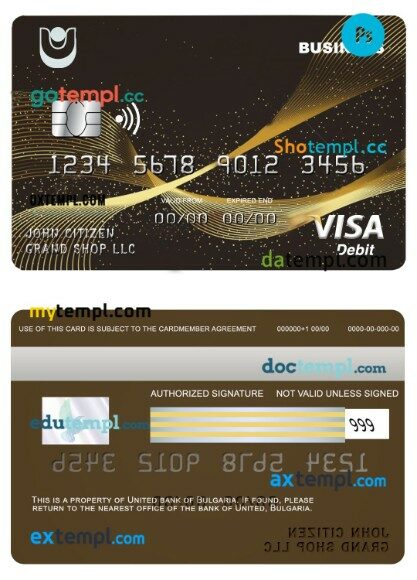 Bulgaria United bank business visa card template in PSD format