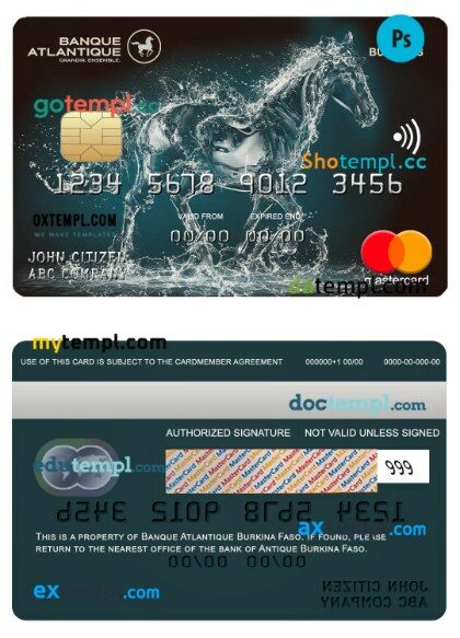Burkina Faso Atlantique bank business mastercard template in PSD format