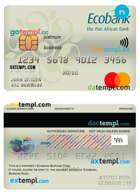 Burkina Faso Ecobank bank business platinum mastercard template in PSD format