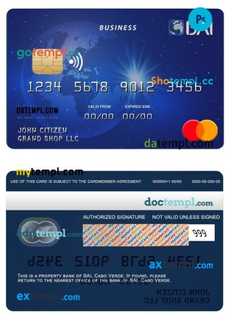 Cabo Verde BAI bank business mastercard template in PSD format