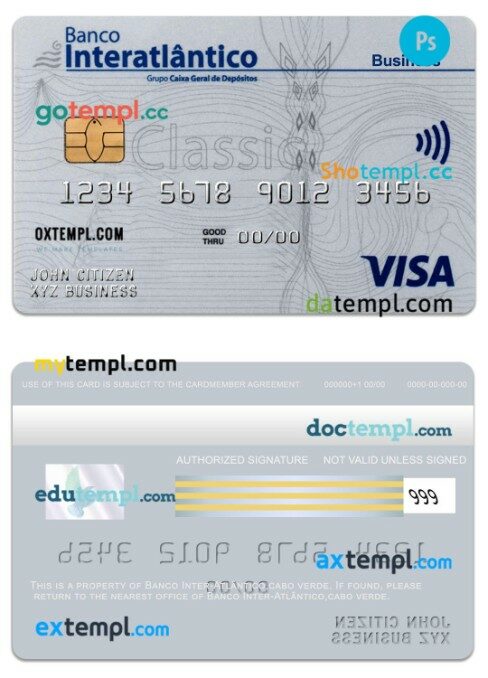 Cabo Verde Banco Interatiantico bank visa classic business card template in PSD format