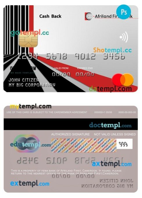 Cameroon Afriland First bank cash back business mastercard template in PSD format