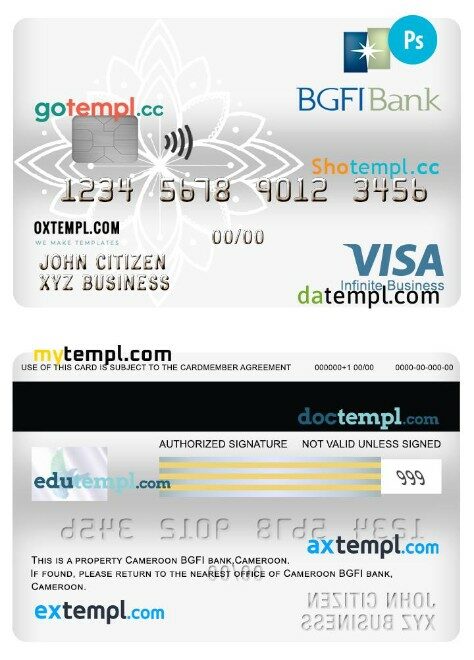 Cameroon BGFI bank Business visa Infinite card template in PSD format