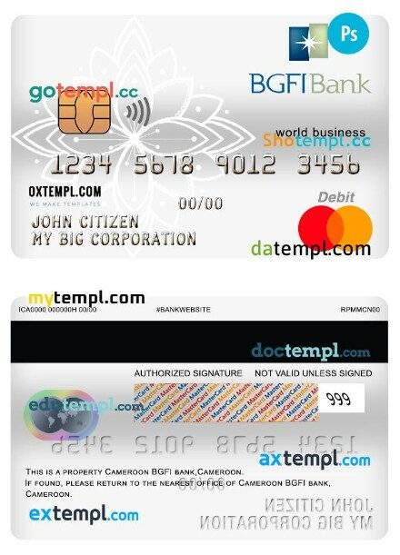 Cameroon BGFI bank world business mastercard template in PSD format