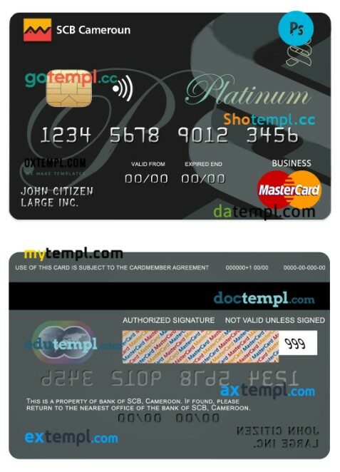 Cameroon SCB bank business platinum mastercard template in PSD format