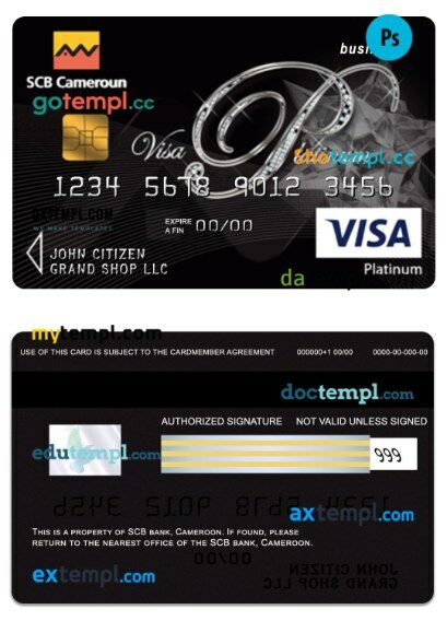 Cameroon SCB bank business visa platinum card template in PSD format