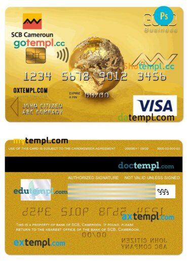 Cameroon SCB bank visa business gold card template in PSD format