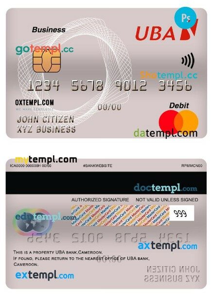 Cameroon UBA bank business debit mastercard template in PSD format