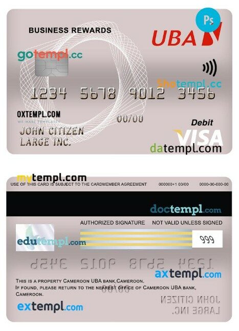 Cameroon UBA bank business rewards visa debit card template in PSD format