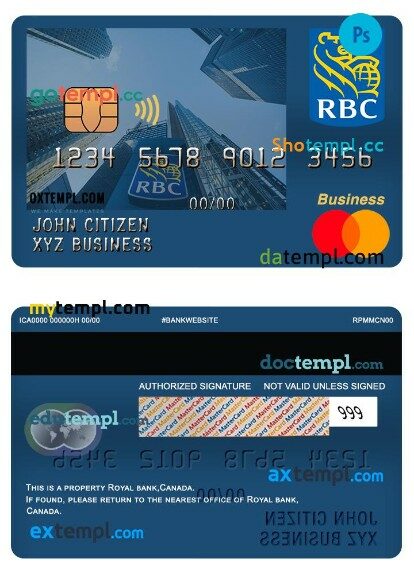 Canada Royal bank (RBC) business mastercard template in PSD format