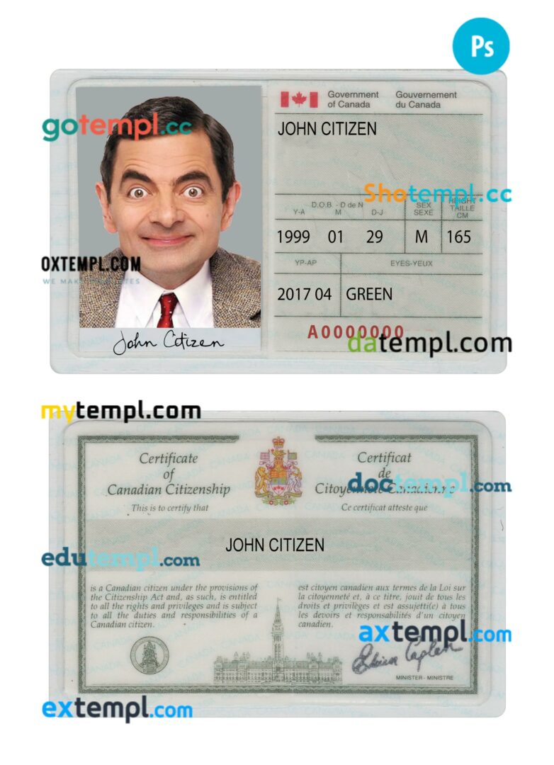 Canada certificate of citizenship template in PSD format