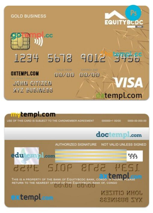 Congo EquityBCDC bank visa business gold card template in PSD format