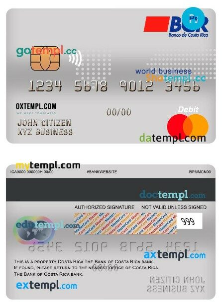 Costa Rica BCR bank world business mastercard template in PSD format