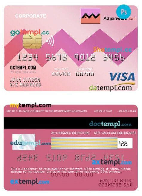 Côte d’Ivoire Attijariwafa bank visa corporate card template in PSD format