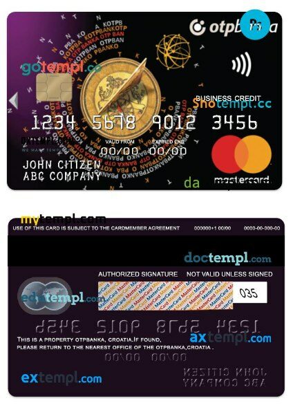 Croatia OTP banka business credit Mastercard template in PSD format