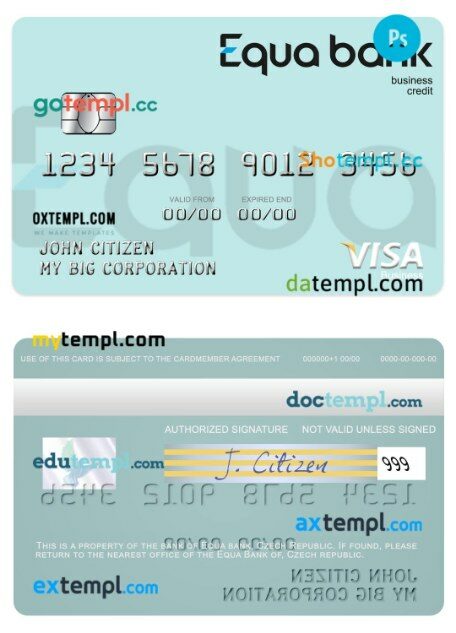 Czech Equa Bank business credit visa card template in PSD format
