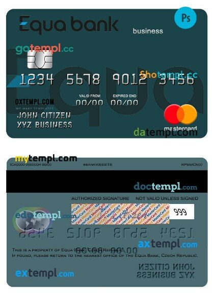 Czech Equa Bank business mastercard template in PSD format