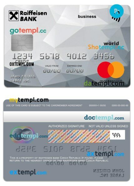 Czech Republic Raiffeisen bank world credit business mastercard template in PSD format