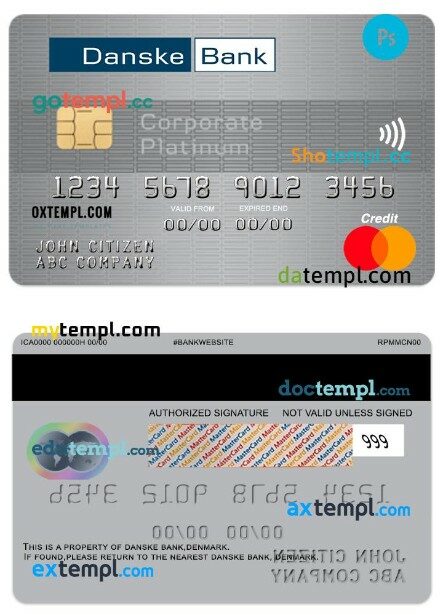 Denmark Danskebank corporate platinum mastercard template in PSD format