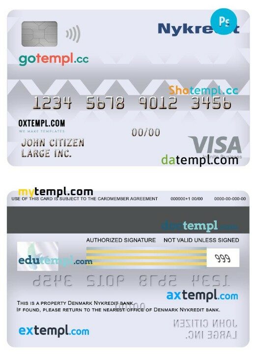 Denmark Nykredit bank Business visa Infinite card template in PSD format