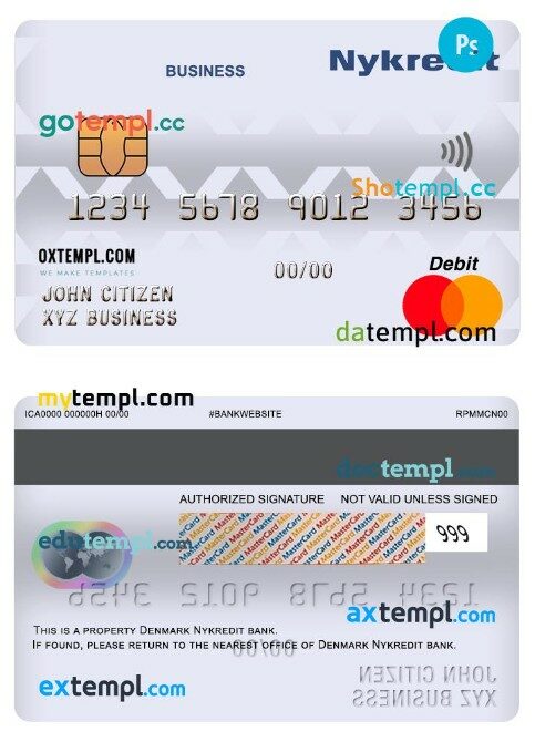 Denmark Nykredit bank business mastercard template in PSD format