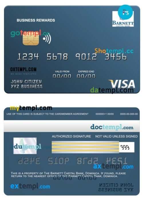 Dominica Barnett Capital Bank business rewards visa card template in PSD format