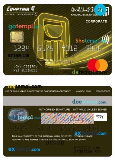 Egypt National Bank of Egypt Egyptair corporate mastercard template in PSD format