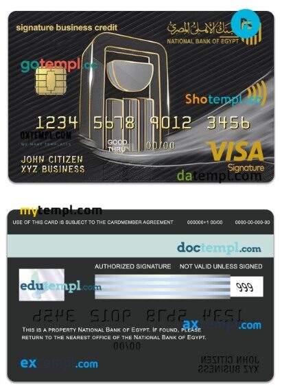 Egypt National Bank of Egypt business credit visa signature card template in PSD format