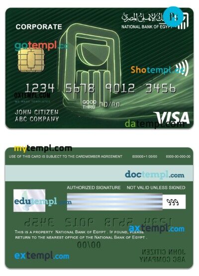 Egypt National Bank of Egypt corporate visa classic card template in PSD format