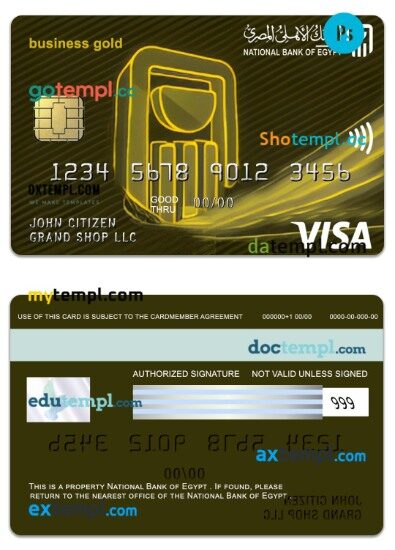 Egypt National Bank of Egypt visa business gold card template in PSD format